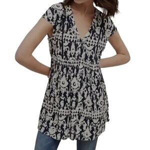 Anthropologie Vanessa Virginia Tunic Top Blue/White lkat Print Women's Size XS O